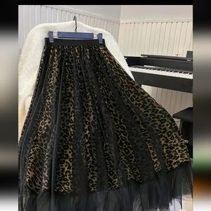 Leopard Print A Line Tulle Skirt Best Fit 12/14.  Black Brown Spots New